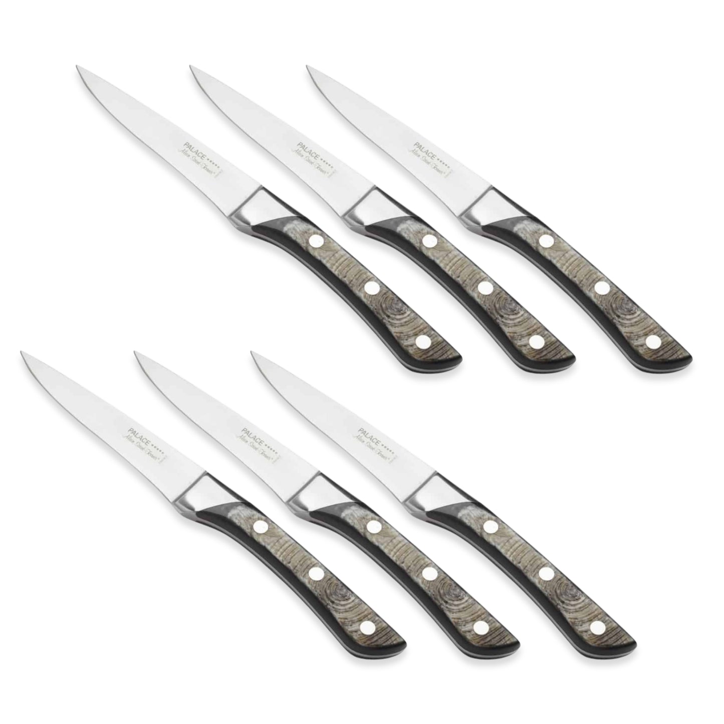 Alain Saint-Joanis Palace Five Star Steak Knives with Grey Bark Handles (Set of Six)
