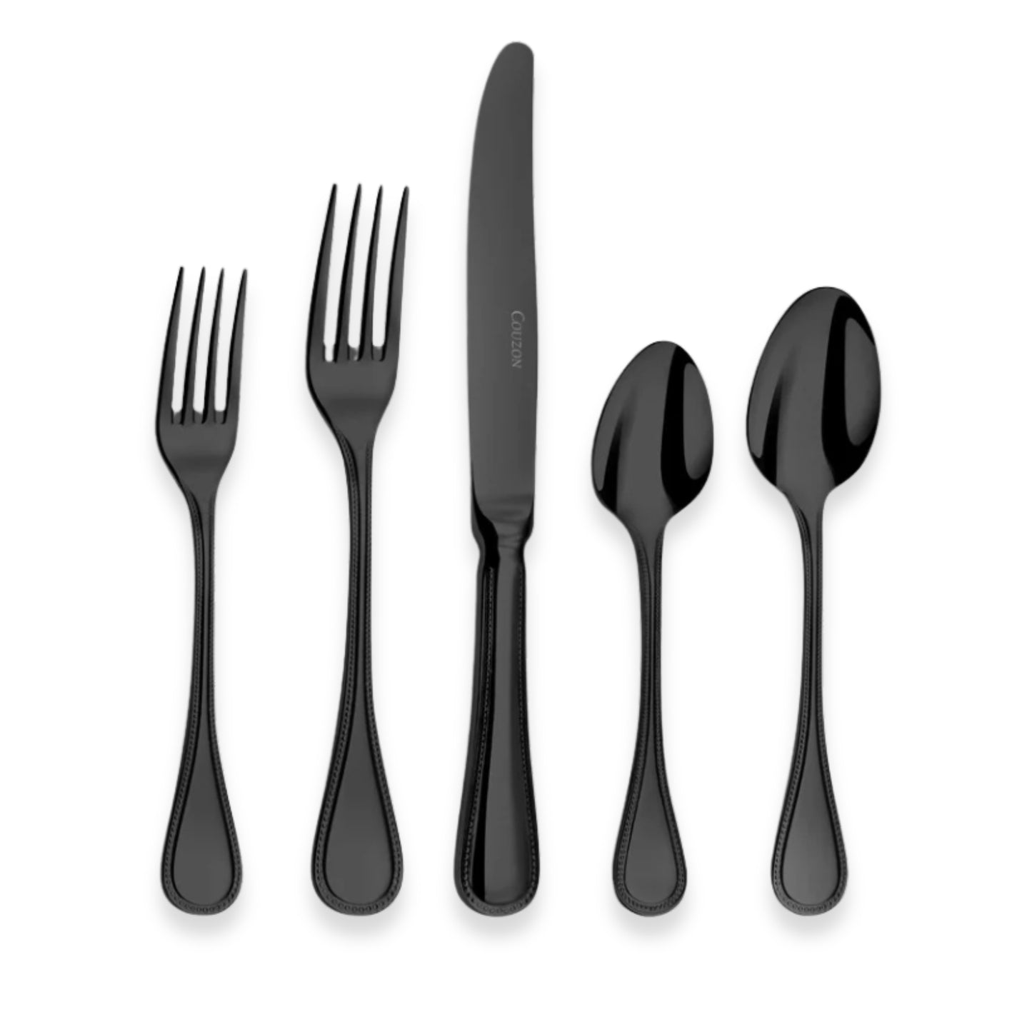 Couzon Le Perle Black PVD Flatware Collection | Five-Piece Place Setting