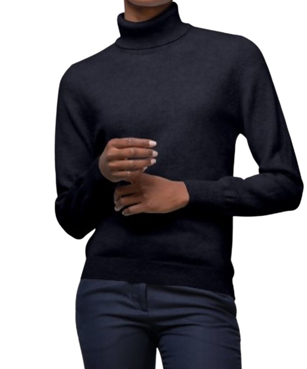 Johnstons of Elgin Women's Cashmere Classic Roll Neck Sweater in Navy