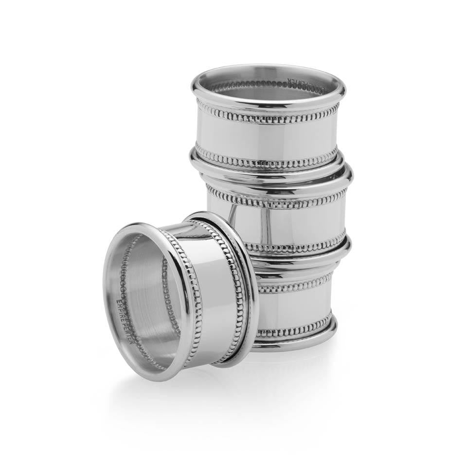 Empire Silver Beaded Napkin Ring in Pewter (Set of Four)