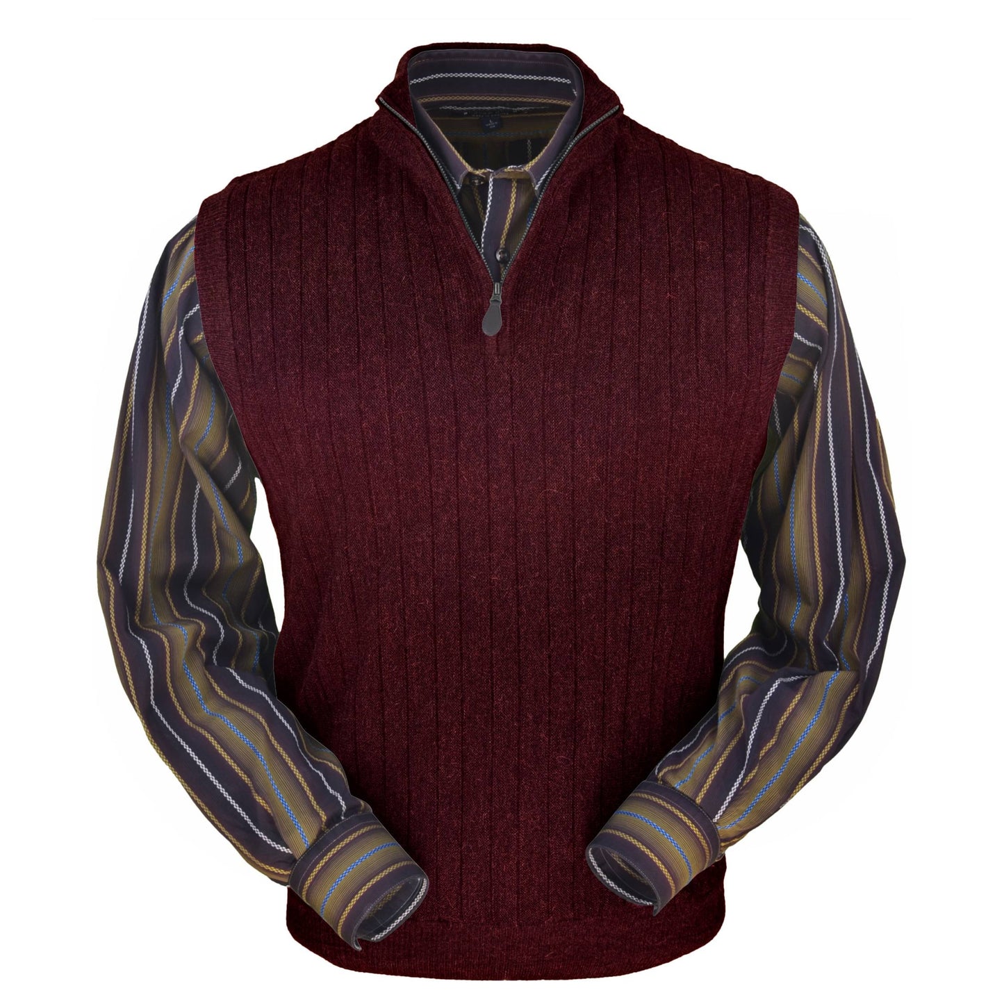 Men's Baby Alpaca & Merino Wool Quarter-Zip Vest in Wine Heather