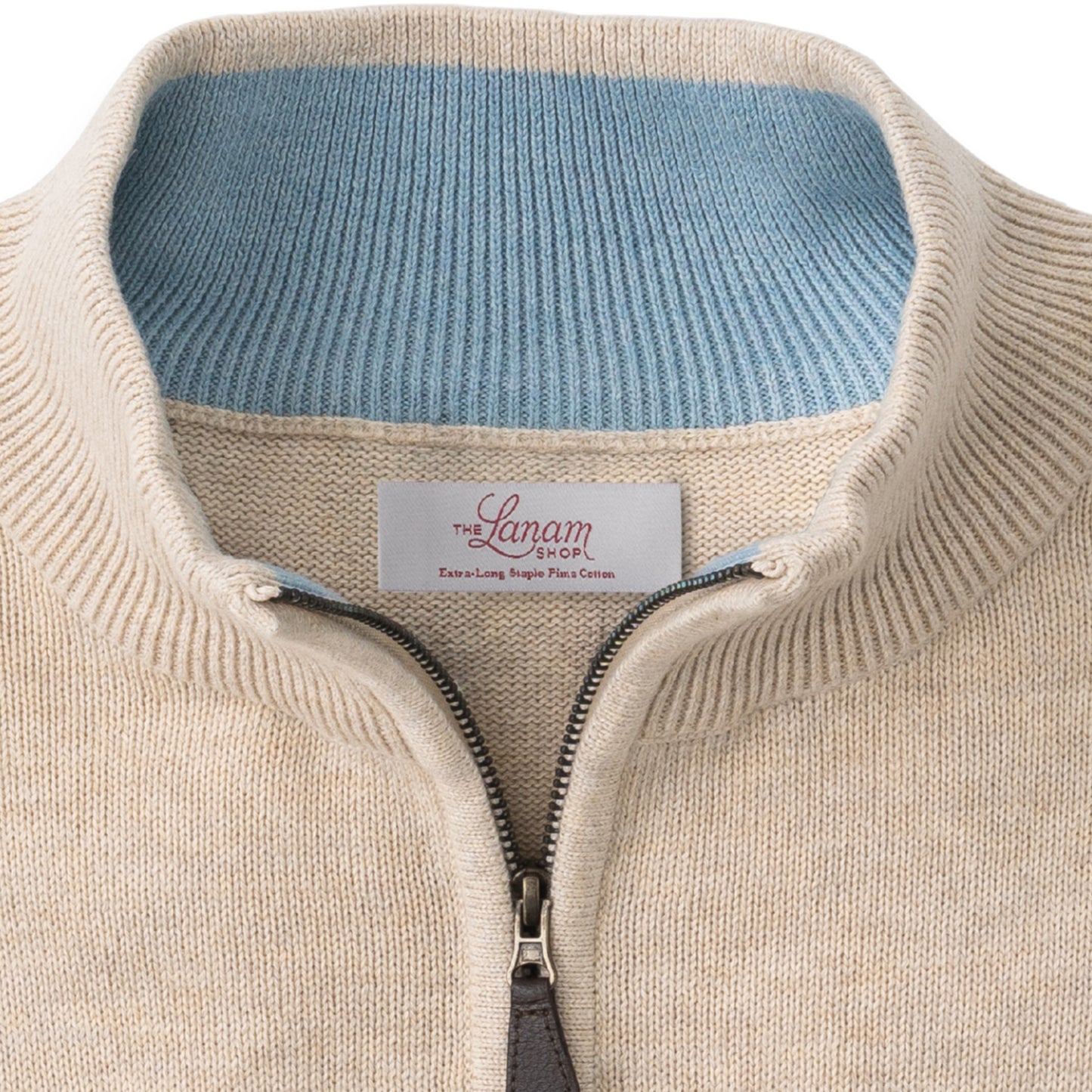 Men's Pima Cotton Quarter-Zip Sweater with Contrast Collar | Shore Beige