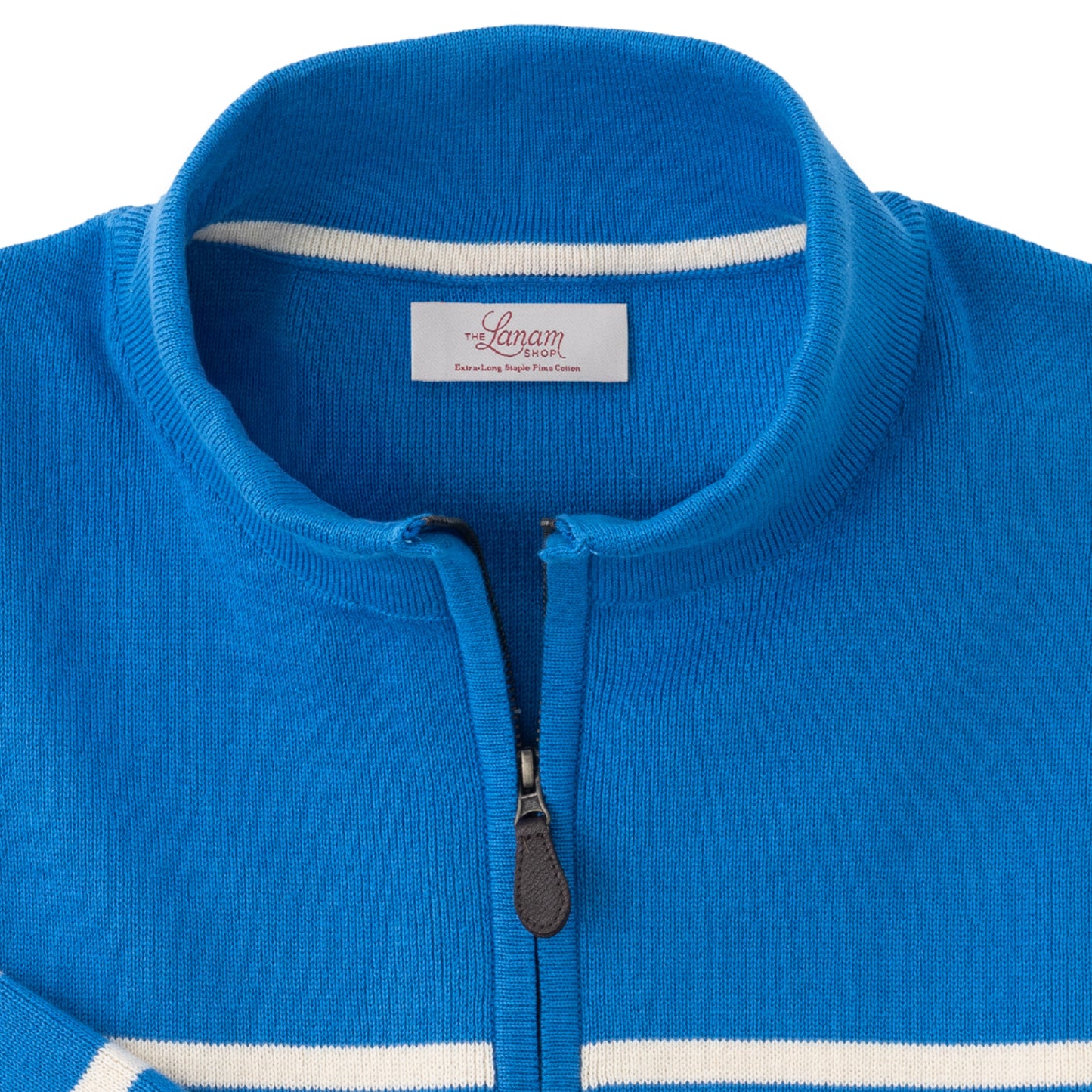 Men's Pima Cotton Two-Tone Striped Quarter-Zip Sweater | Nautical Blue and White