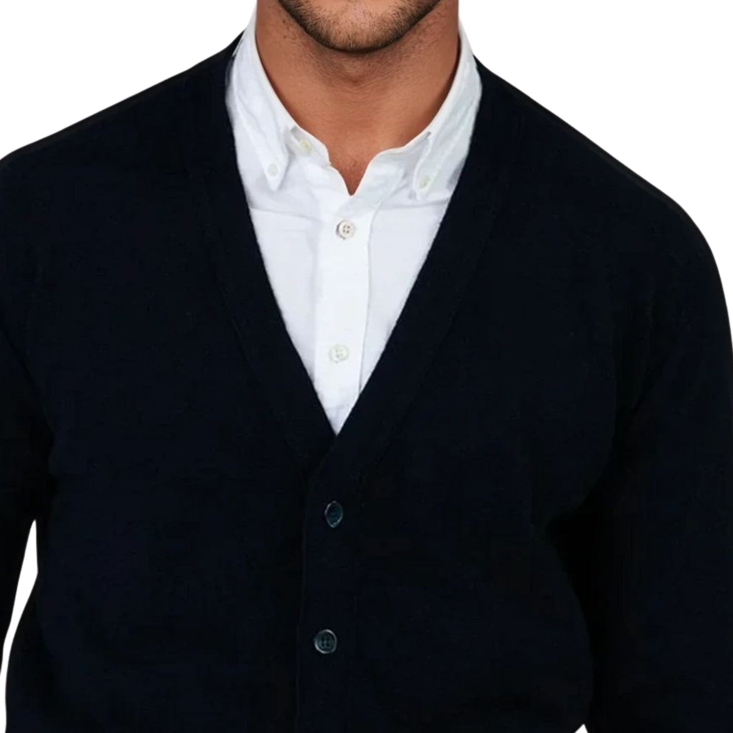 Men's Super-Fine Geelong Lambswool Cardigan | Navy Blue