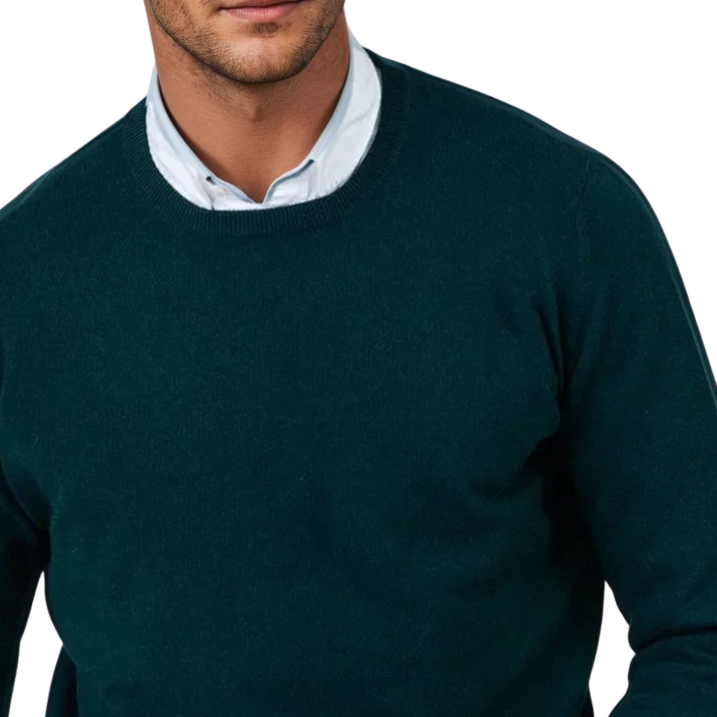 Men's Super-Fine Geelong Lambswool Crew Neck Sweater | Tartan Green