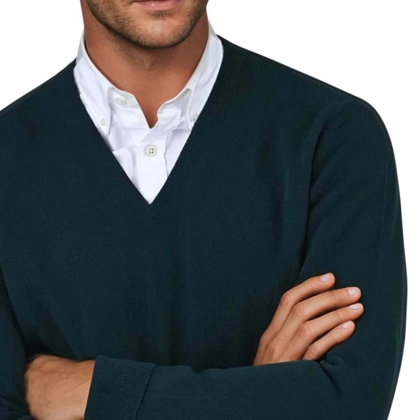 Men's Super-Fine Geelong Lambswool V-Neck Sweater | Tartan Green