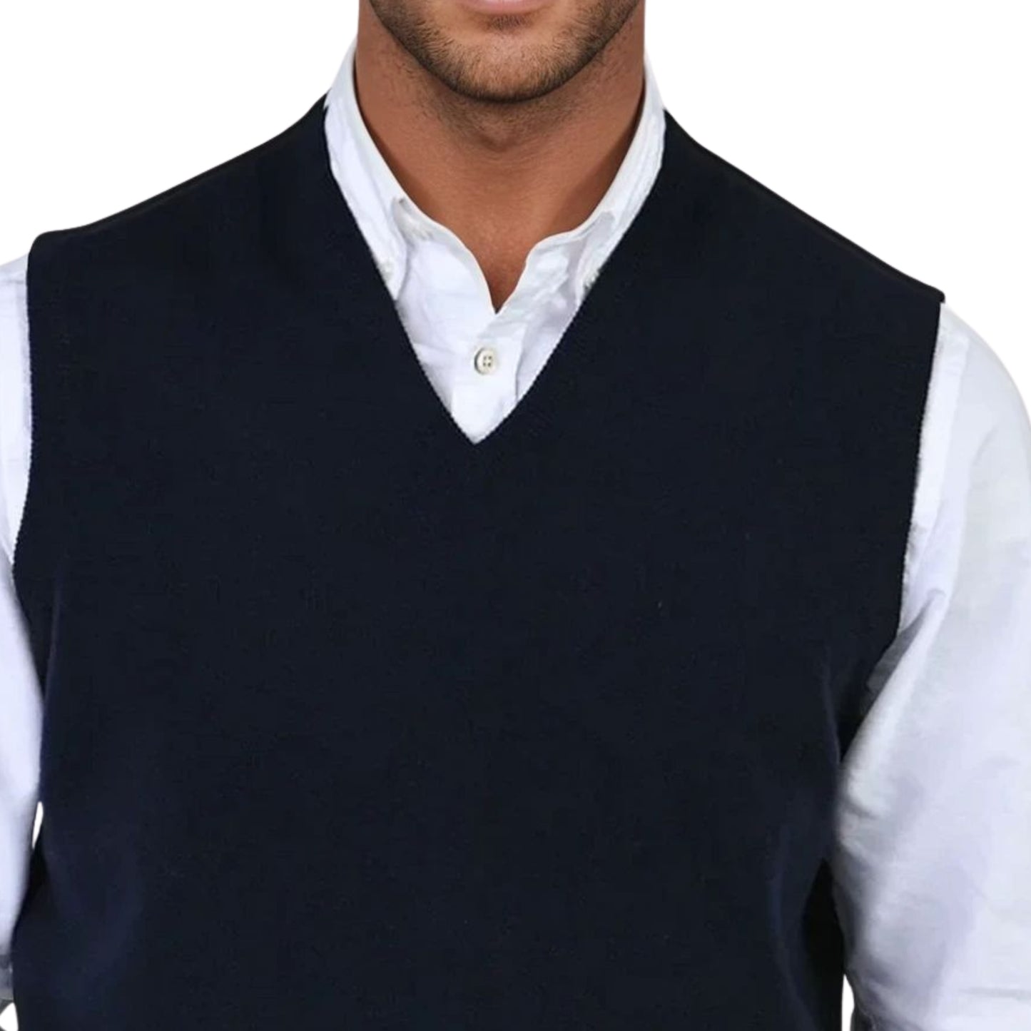 Men's Super-Fine Geelong Lambswool Slipover Vest | Navy Blue