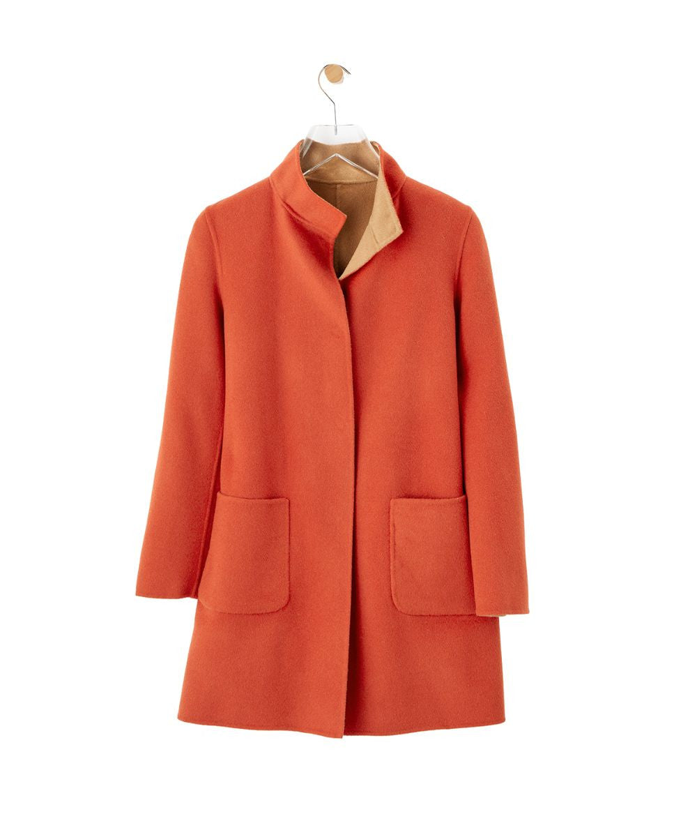 Schneiders Salzburg Women's Reversible Elly Coat With Detachable Raccoon Collar in Spice/Camel (Fur Removed)