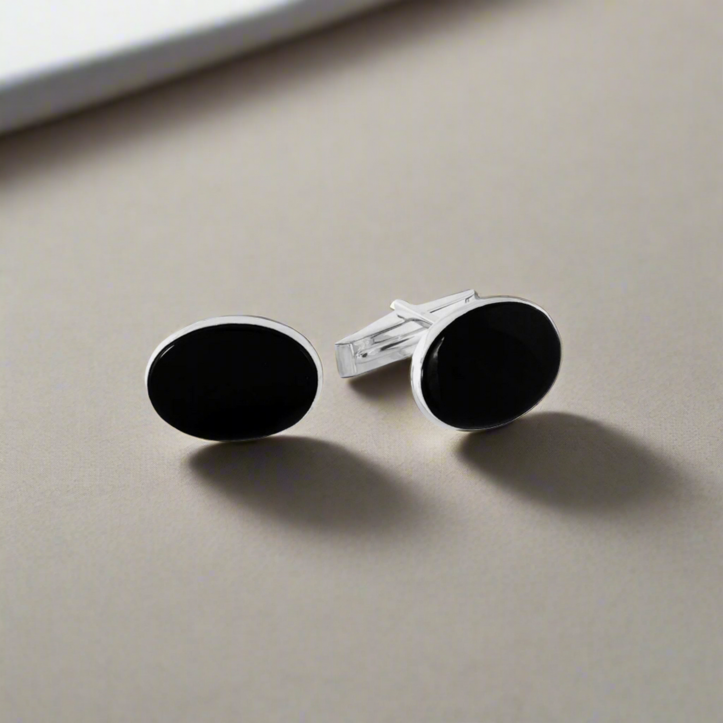 Sterling Silver Oval Onyx Cufflinks