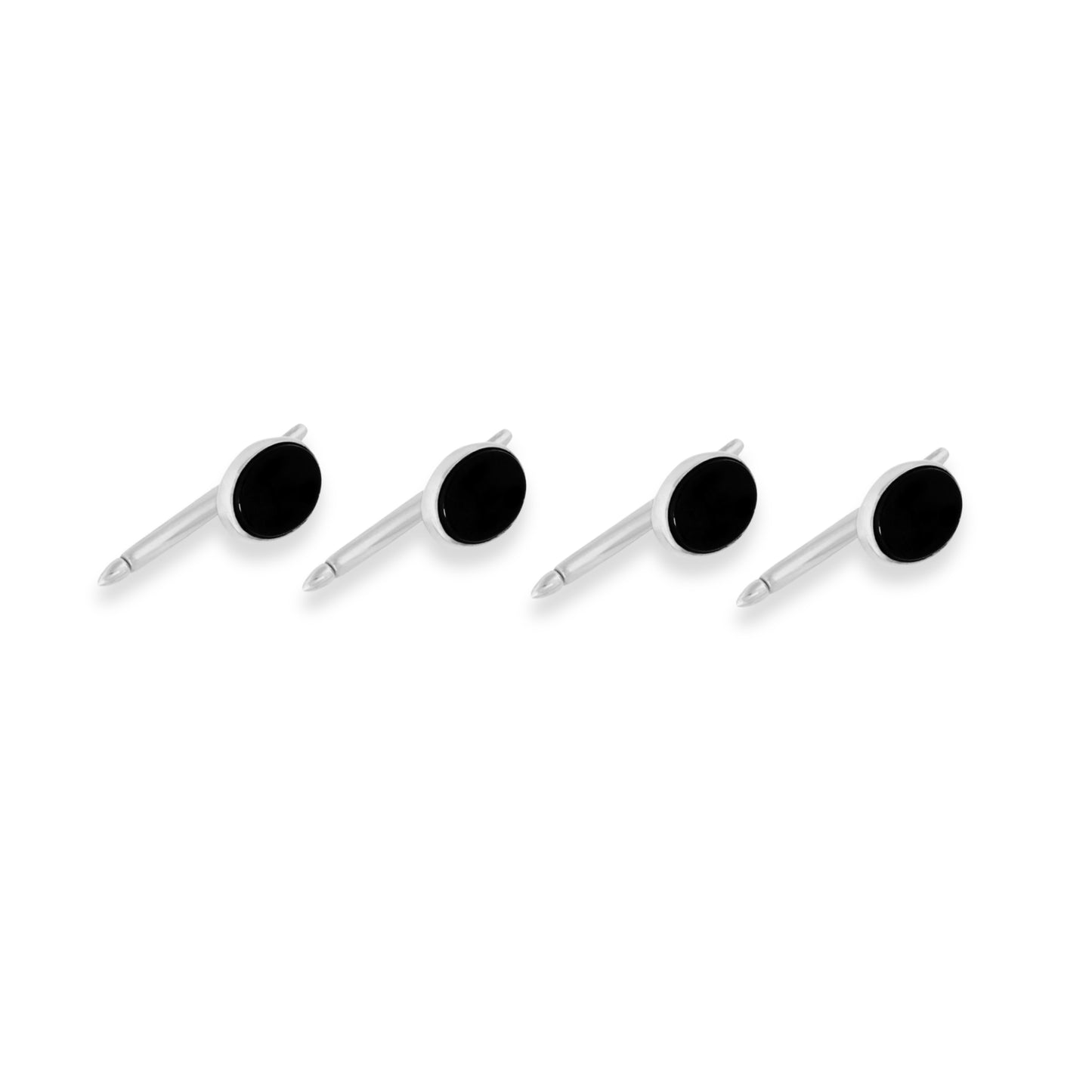 Sterling Silver Round Onyx Tuxedo Stud Set