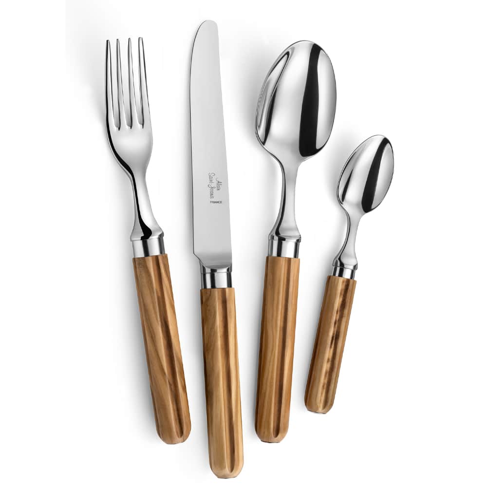 Alain Saint-Joanis Amboise Silverplate Flatware Collection with Olivewood Handles