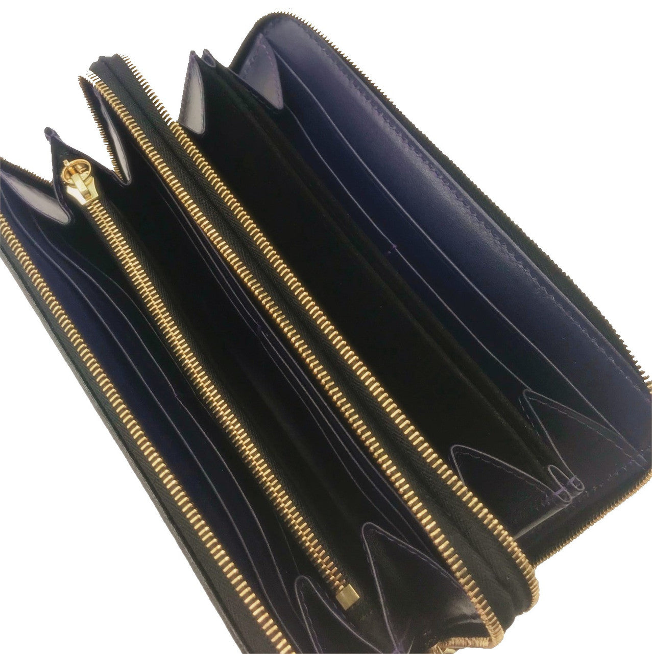 Launer Double Zip Purse, Black/Royal Purple