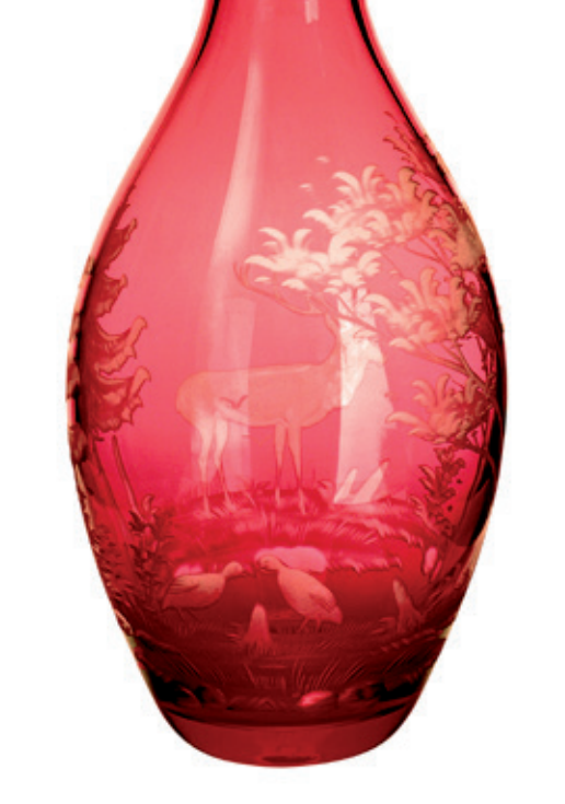 "Schliersee" Bottle in Ruby with "Stag and Partridge"