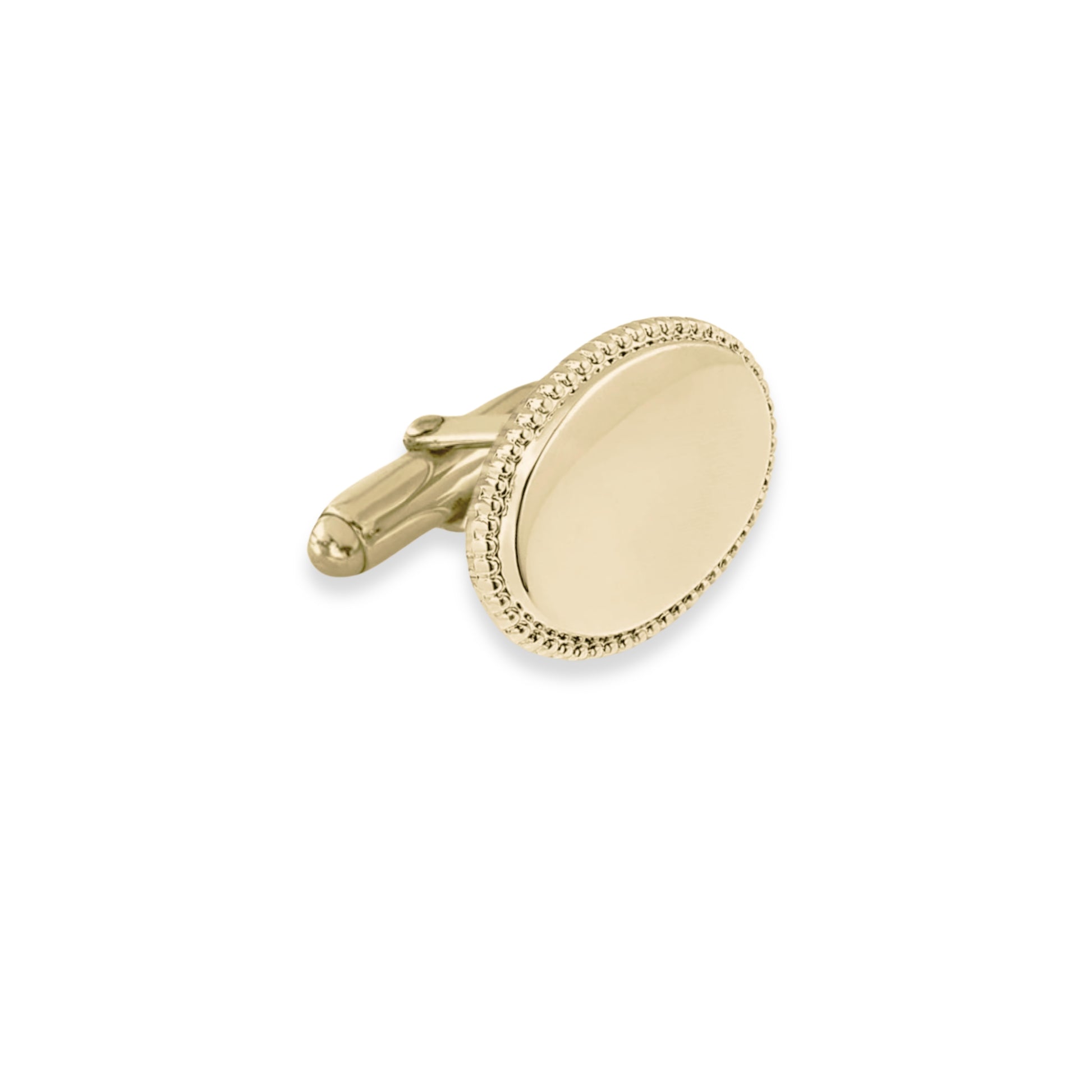 14K Gold Oval Cufflinks with Beaded Edge
