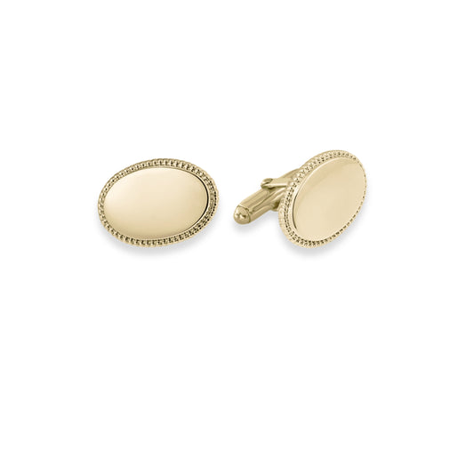 14K Gold Oval Cufflinks with Beaded Edge