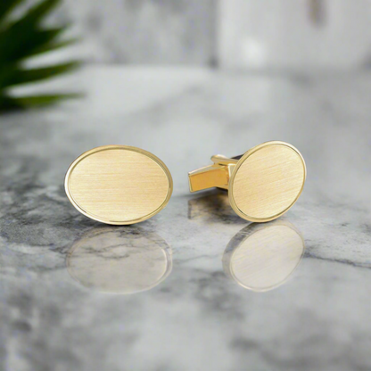 14K Gold Oval Cufflinks with Channel Frame