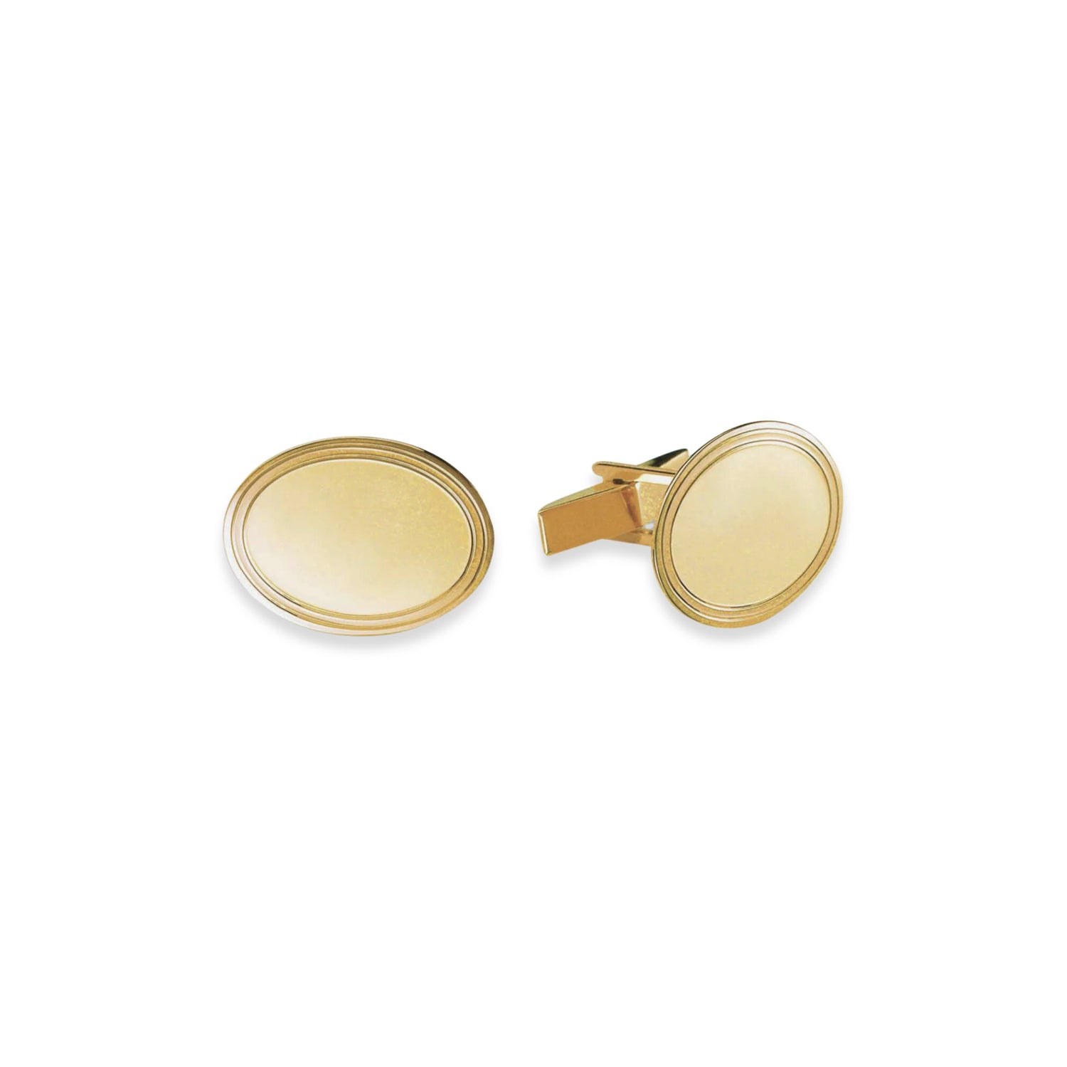 14K Gold Oval Cufflinks with Engine Turned Edge