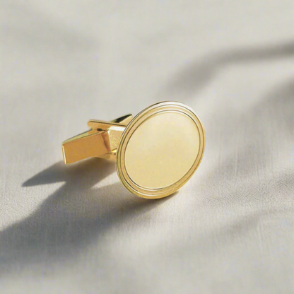 14K Gold Oval Cufflinks with Engine Turned Edge