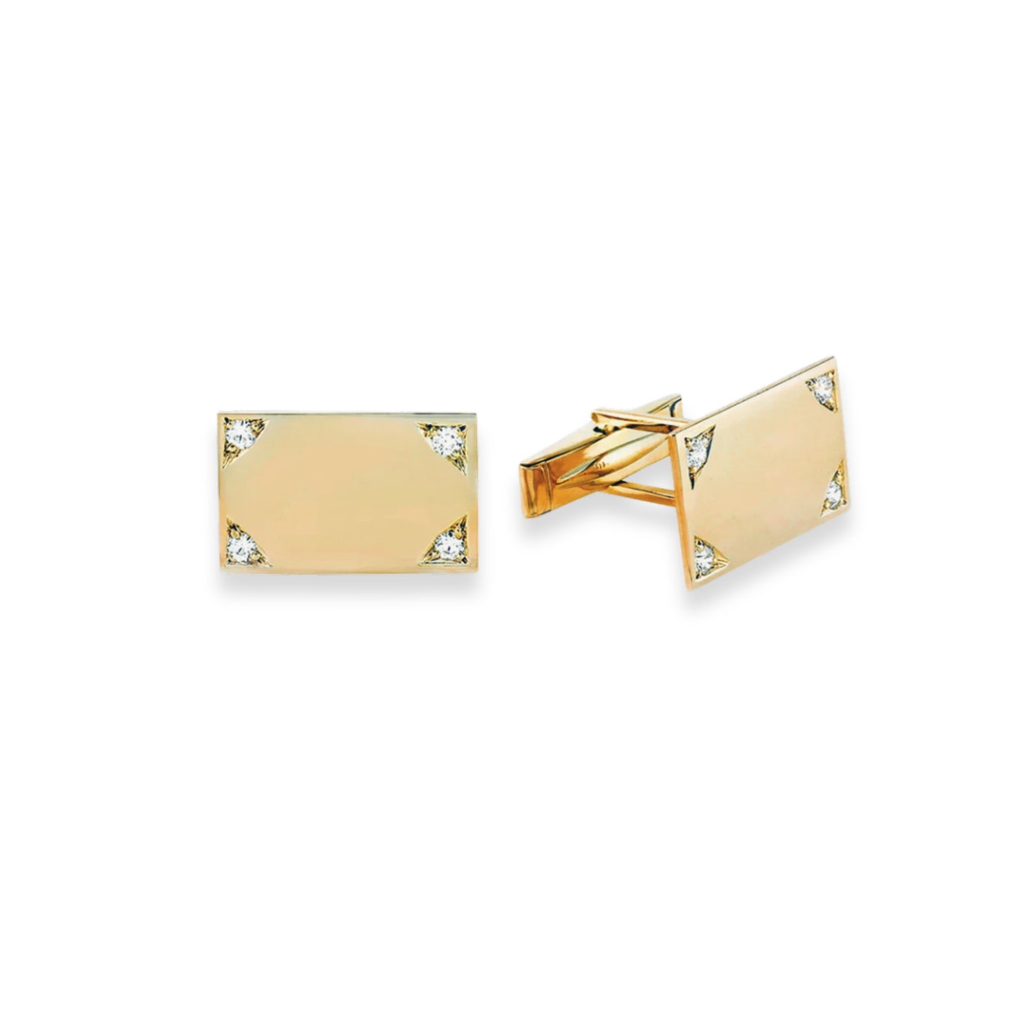 14K Gold Rectangular Cufflinks with Diamonds