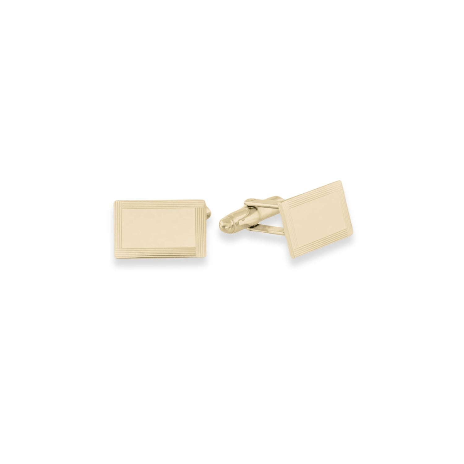 14K Gold Rectangular Cufflinks with Four Line Frame