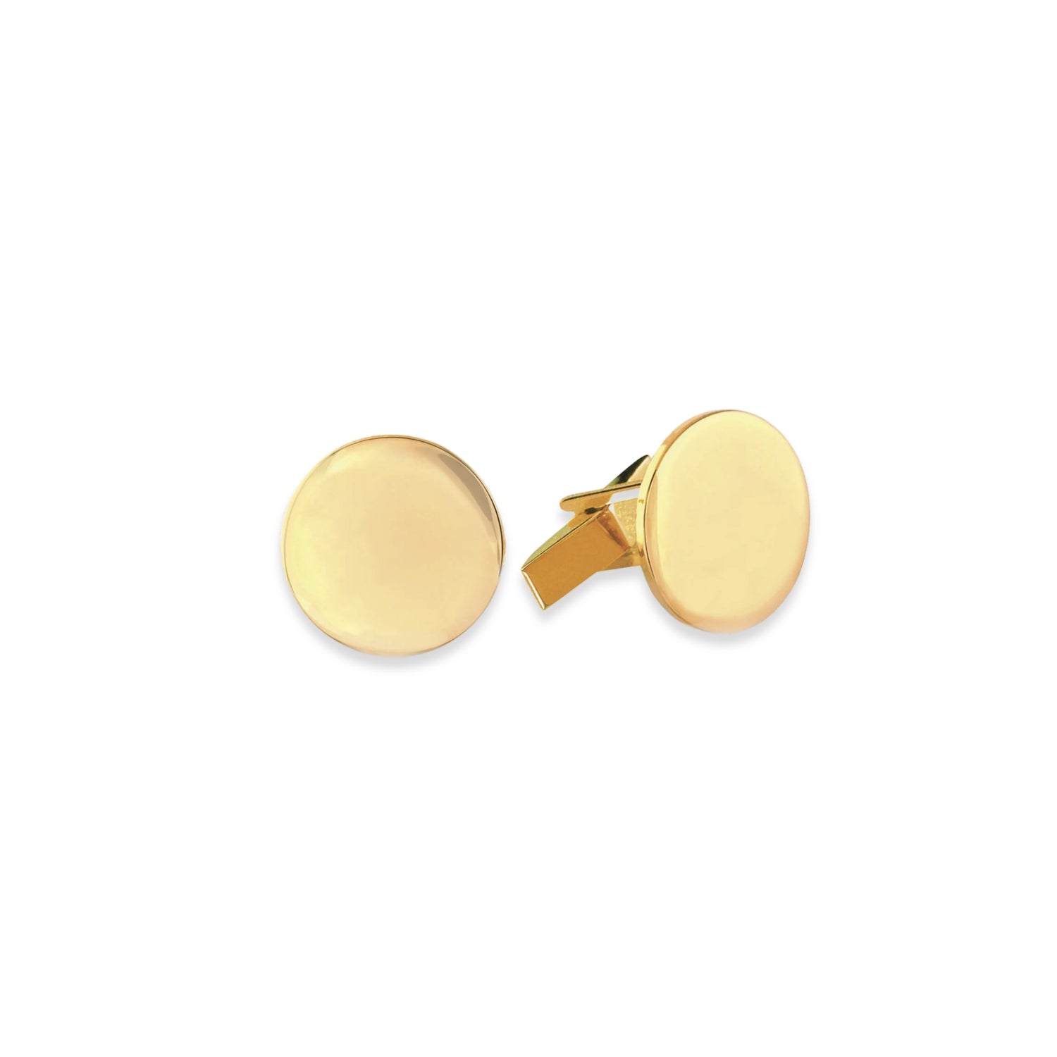 14K Gold Round Cufflinks with Plain Front