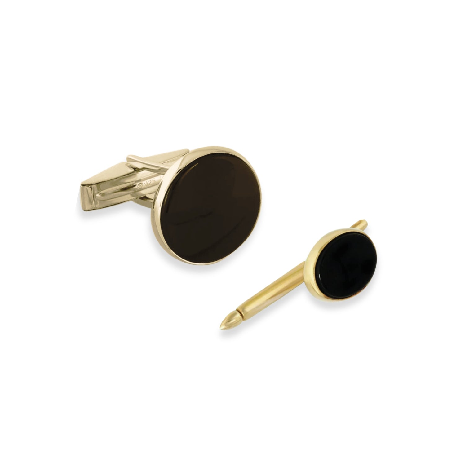 14K Gold Round Onyx Tuxedo Stud Set