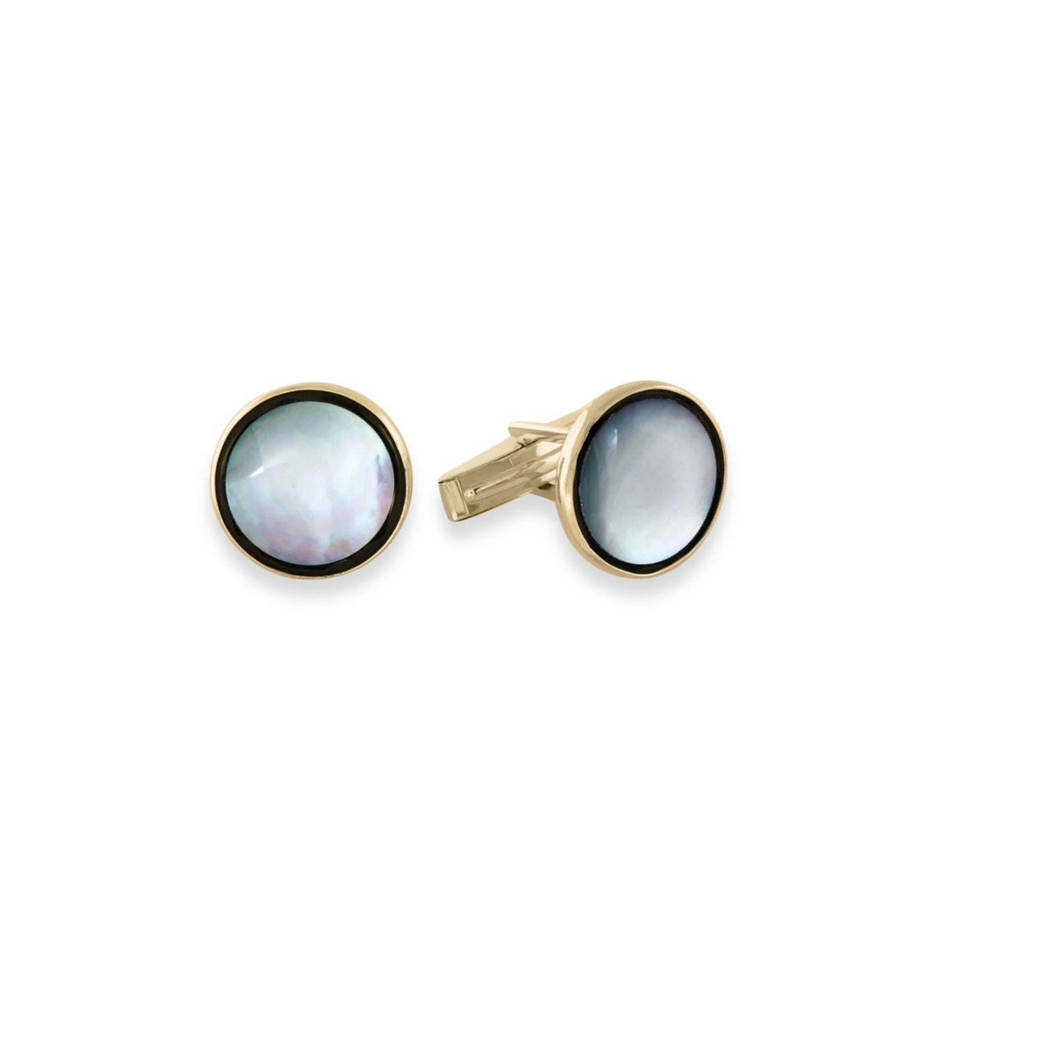 14K Gold Round Onyx & Mother of Pearl Cufflinks