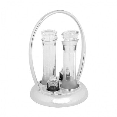 Circular Sterling Silver Cruet Set with Lead Crystal