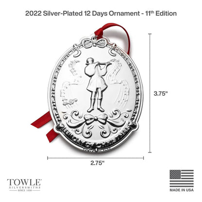 Towle 2022 11th Edition Silverplate 12 Days of Christmas Ornament — “Eleven Pipers Piping”