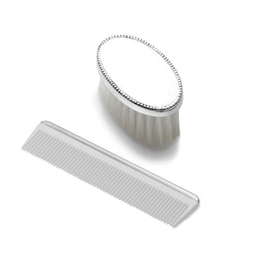 Boy's Bead Design Sterling Silver Brush and Comb Set