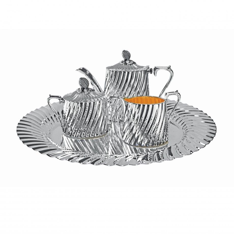 Personal-Size Spiral Fluted Silverplate Tea Service