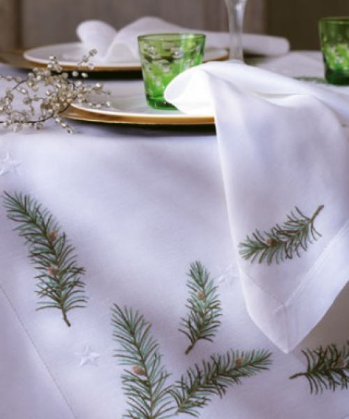 Christmas Branch Hand Embroidered Table Linens Collection