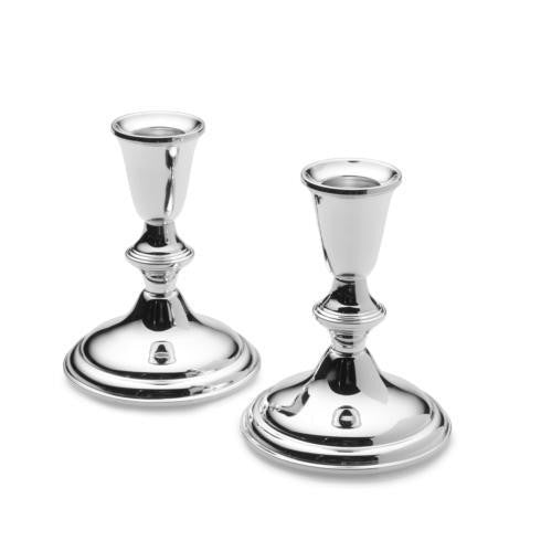 Empire Silver Plain Border Candlestick Pair in Sterling Silver