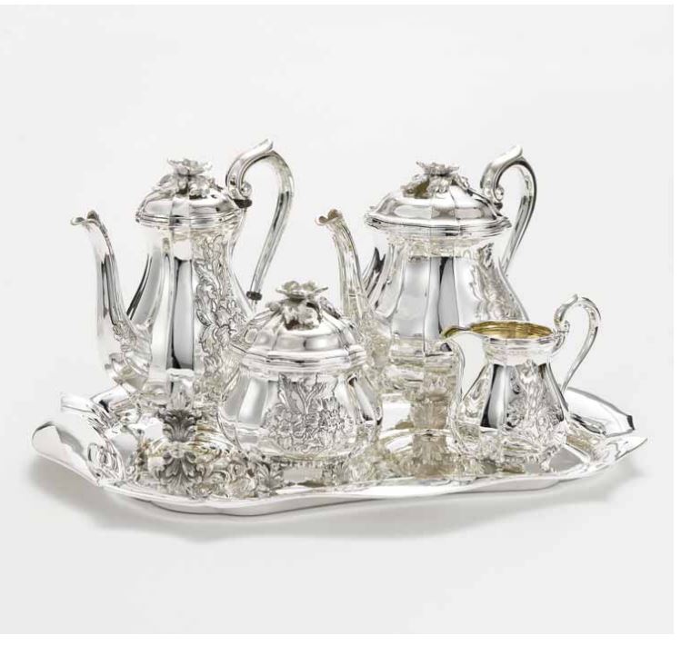 Engraved Classic Tea Service in Sterling Silver