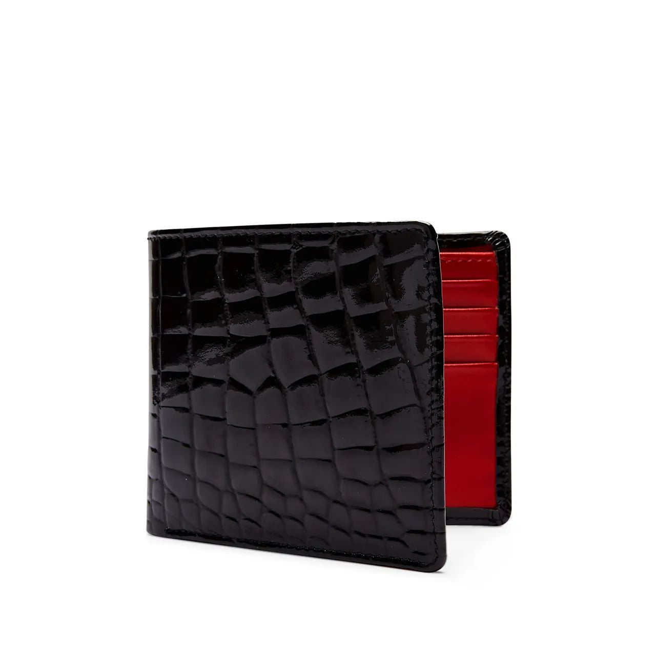 Launer Eight Credit Card Wallet, Black Croco/Guard Red