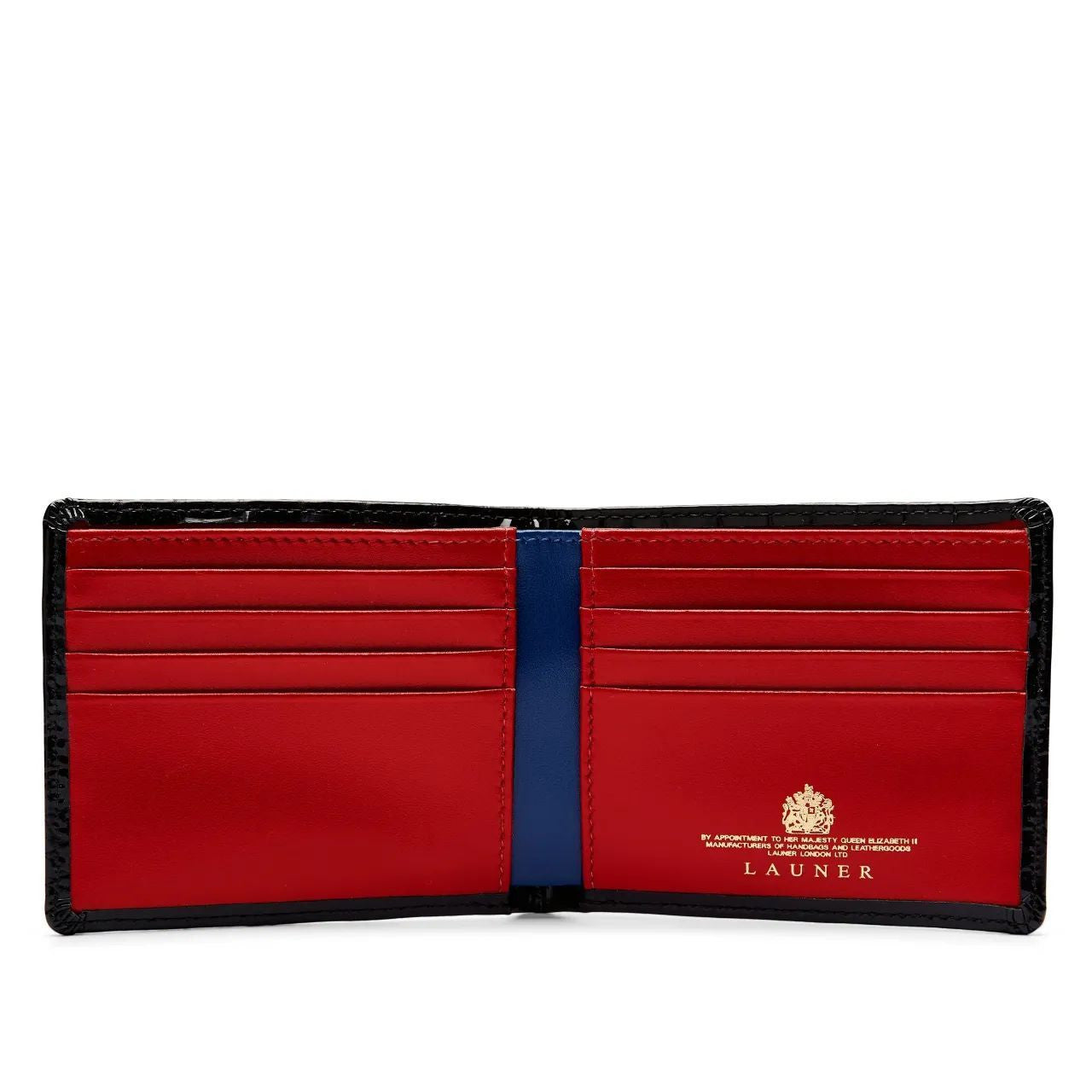 Launer Eight Credit Card Wallet, Black Croco/Guard Red