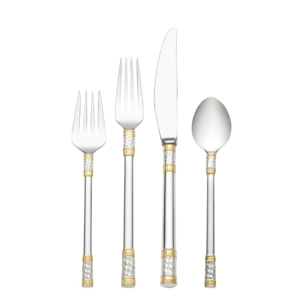 Aegean Weave Sterling Silver Flatware Collection (with Gold Accents)