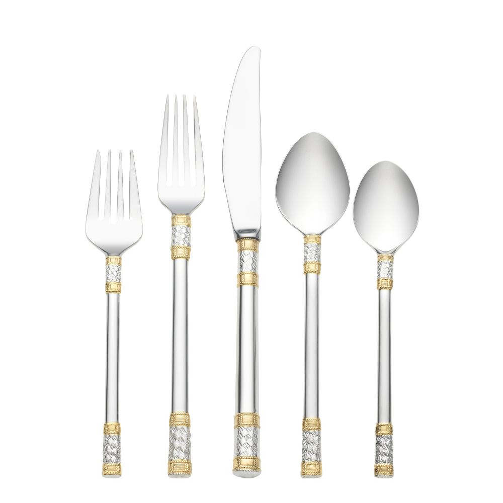 Aegean Weave Sterling Silver Flatware Collection (with Gold Accents)