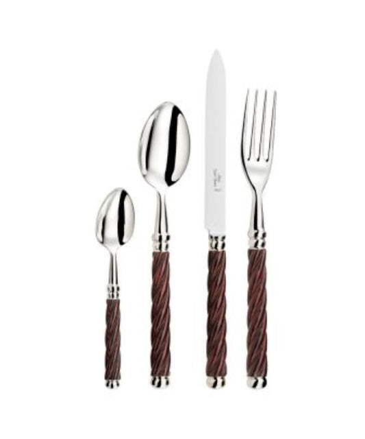 Alain Saint-Joanis Tonga Silverplate Flatware Collection with Wood Rio Handles