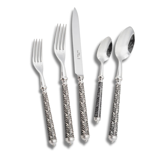 Alain Saint-Joanis Arabesque Silverplate Flatware Collection with Black Handles