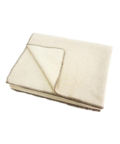 Bird's Eye Cashmere and Wool Blend Bed Blanket in Beige