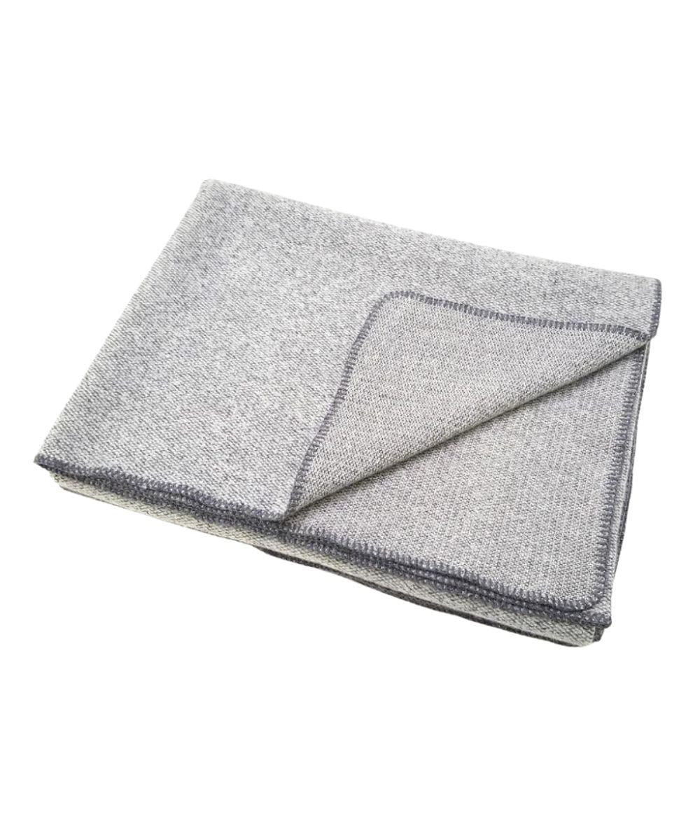 Bird's Eye Cashmere and Wool Blend Bed Blanket in Grey