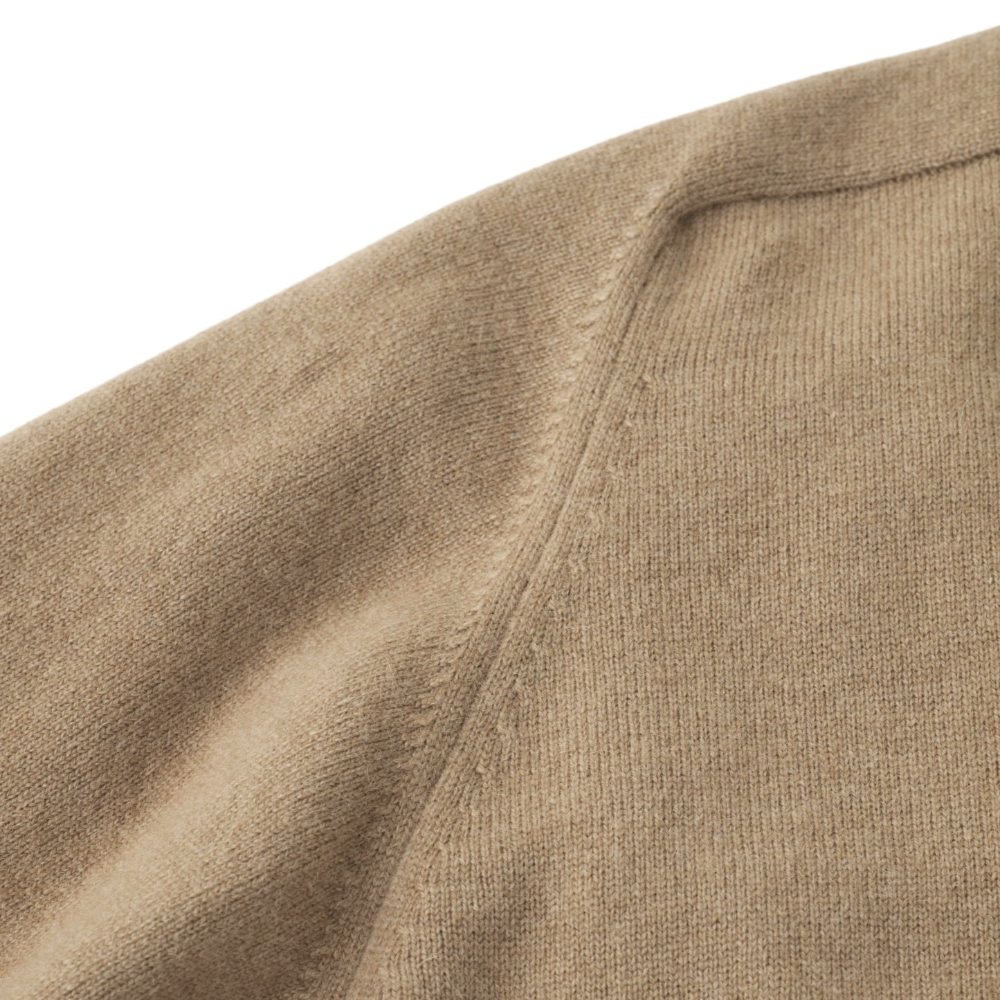 Camel Hair V-Neck Sweater with Saddle Shoulder