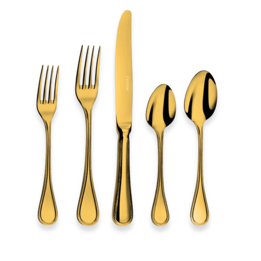 Couzon Le Perle Gold PVD Flatware Collection | Five-Piece Place Setting