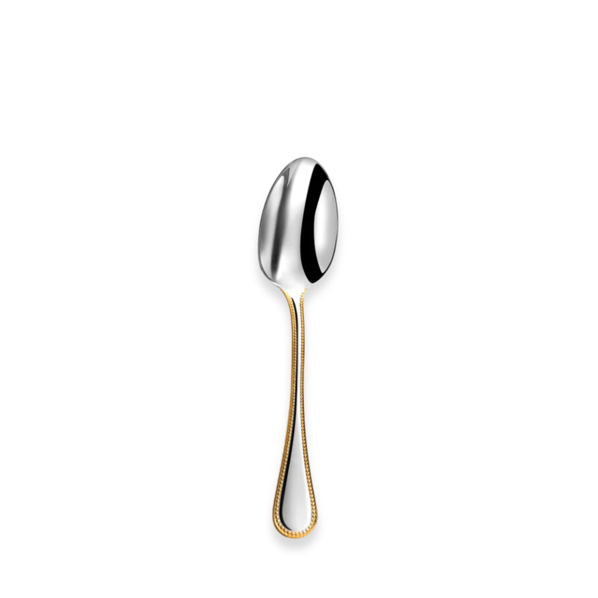 Couzon Le Perle Stainless Steel Flatware Collection with Gold Accents | Dessert Spoon
