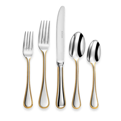 Couzon Le Perle Stainless Steel Flatware Collection with Gold Accents | Five-Piece Place Setting
