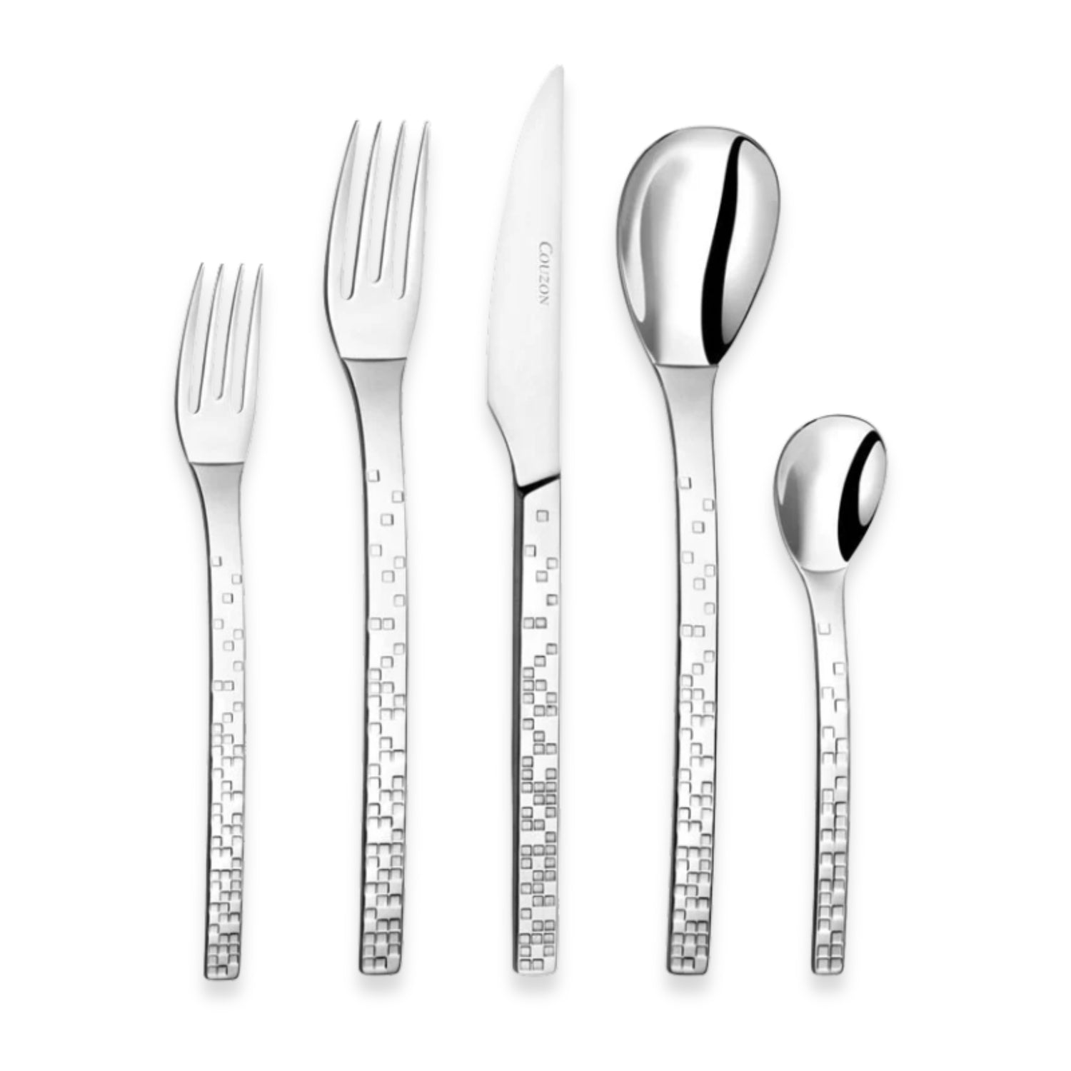 Couzon Pix'elle 3D Stainless Steel Flatware Collection | Five-Piece Place Setting
