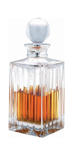 Crystal Linear Cut Square Decanter with Sterling Silver Stopper