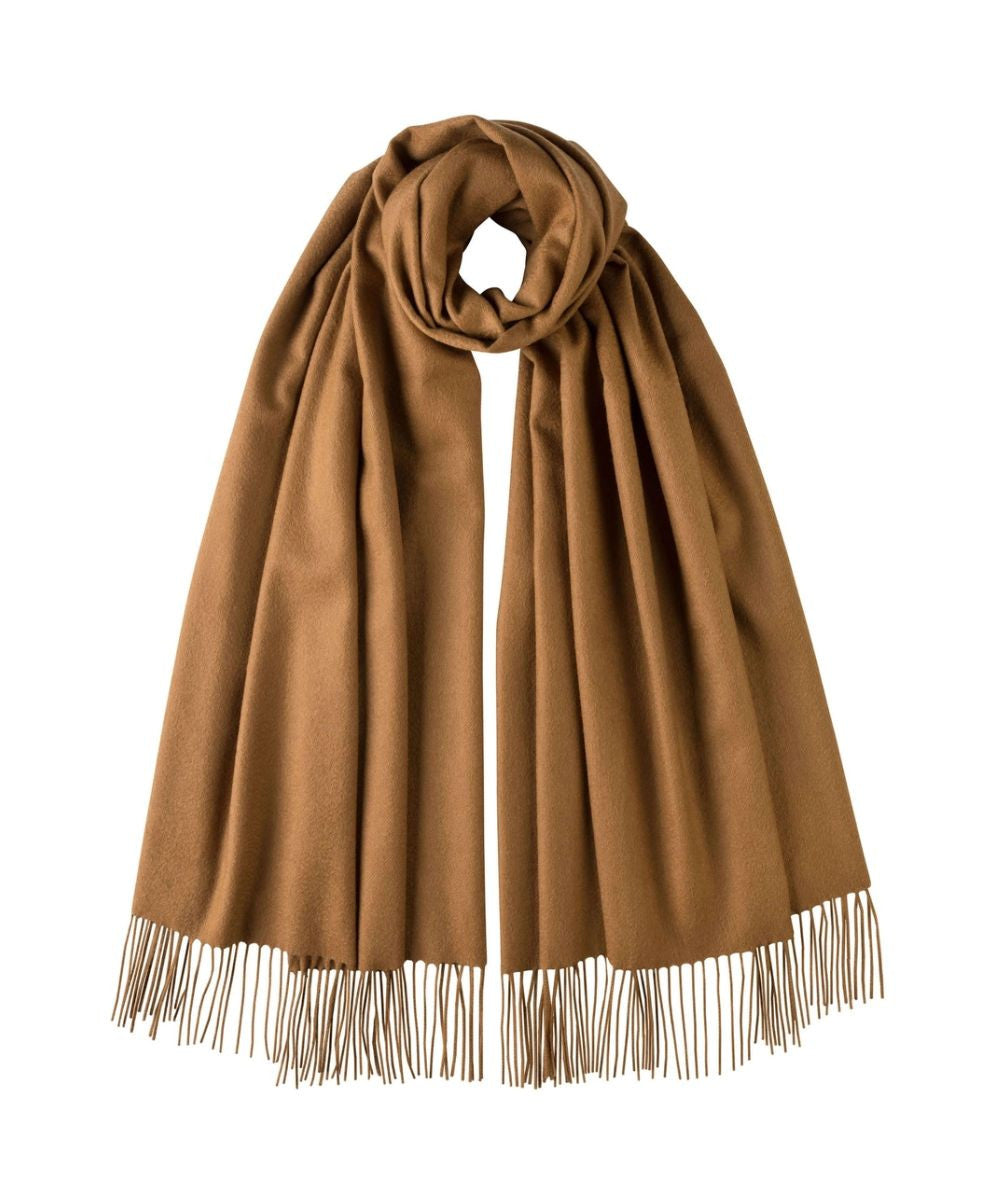 Johnstons of Elgin Cashmere Classic Plain Stole in Dark Camel