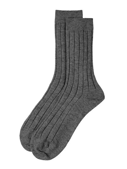 Johnstons of Elgin Cashmere Ribbed Bed Socks in Dark Granite